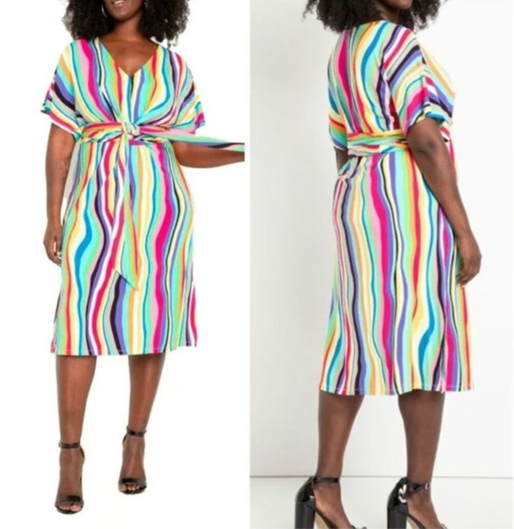 Eloquii Wrap Around Midi Dress Liquid Rainbow Plus Size 18 NEW